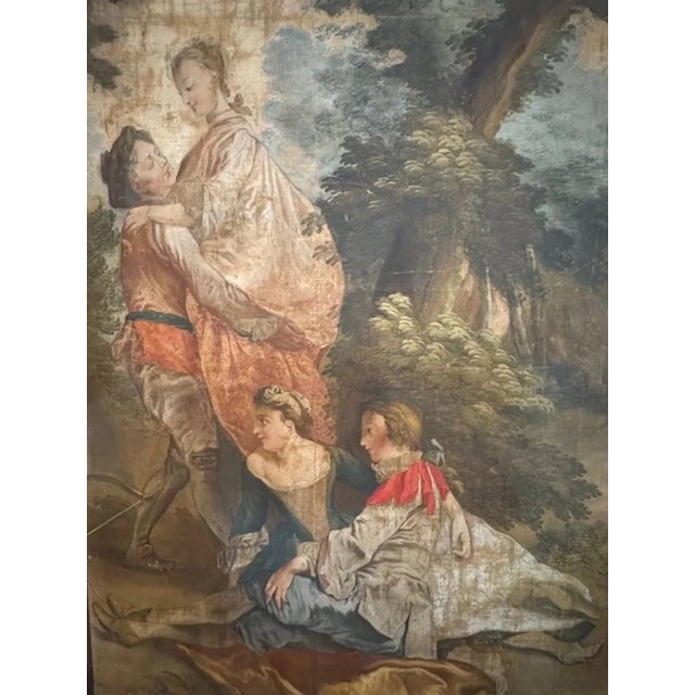 18th Century Set of French 18th Century Oil on Canvas Painting of Courting Scenes For Sale - Image 5 of 6