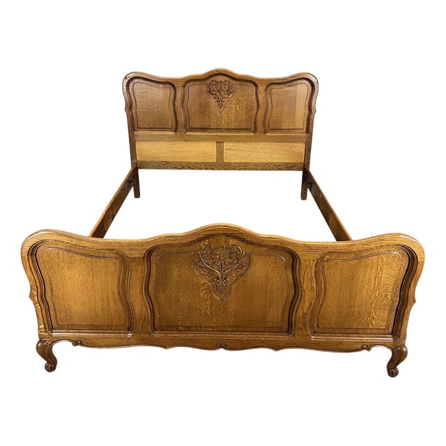 Vintage French Louis XVI Double Bed Frame in Oak For Sale