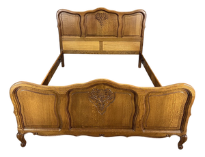 Vintage French Louis XVI Double Bed Frame in Oak