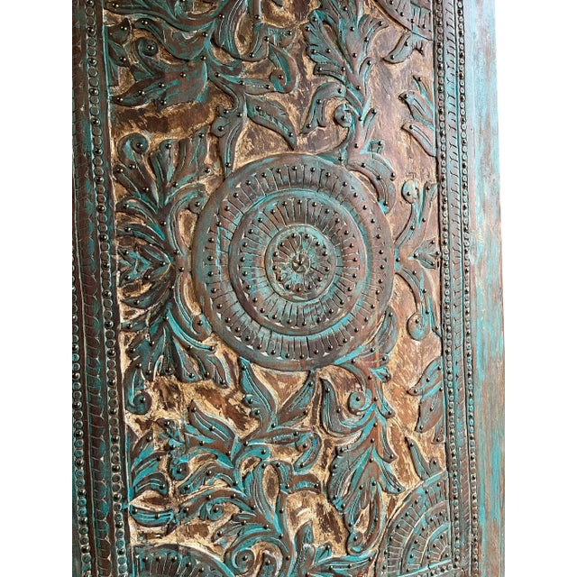 1920s Midcentury Vintage Carved Lotus Mandala Door – Brass Stud Accents Huge Library Door 100 For Sale - Image 5 of 7