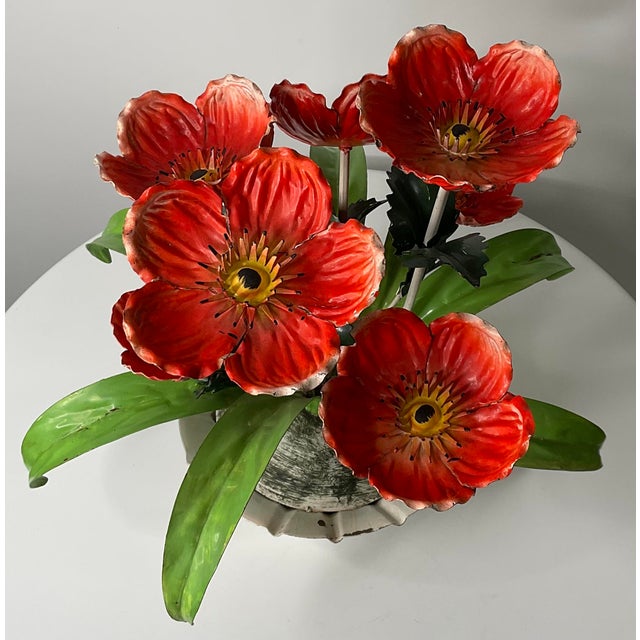 Metal Mid 20th Century Florentia Italian Toile Flowers in a Pot For Sale - Image 7 of 12