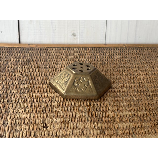 Mid 20th Century MCM Brass Flower Frog or Incense Holder For Sale - Image 5 of 9