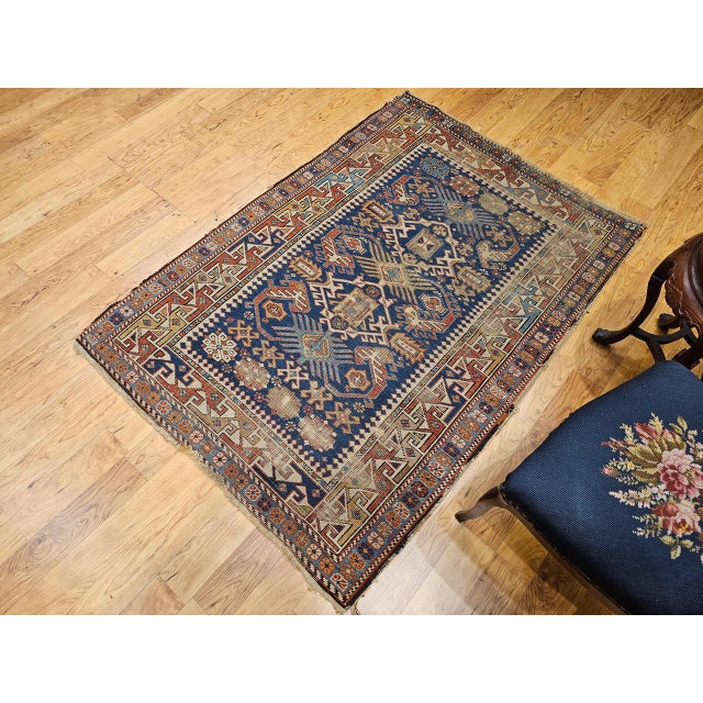 Antique Caucasian Shirvan Area Rug, Handwoven Wool, Allover Geometric Pattern, 1890s, 4' x 6' For Sale - Image 9 of 18