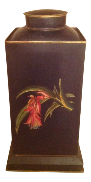 1990s English Traditional Tole Tea Caddy with Humming Bird Design
