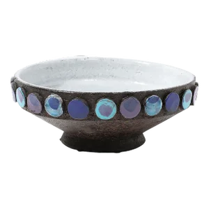 Mid-Century Burnt Umber & Multicolor Blue Ceramic Bowl by Aldo Londi for Vistosi