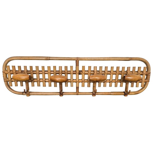 Italian Bohemian Bamboo and Rattan Wall Coat Hanger, 1960s For Sale - Image 10 of 10