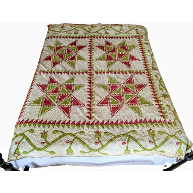 Antique Quilt With Signed/Stitched Dated 1851 ‘Ohio Star’ or ‘Sawtooth Star’ Pattern Priceless For Sale - Image 18 of 18