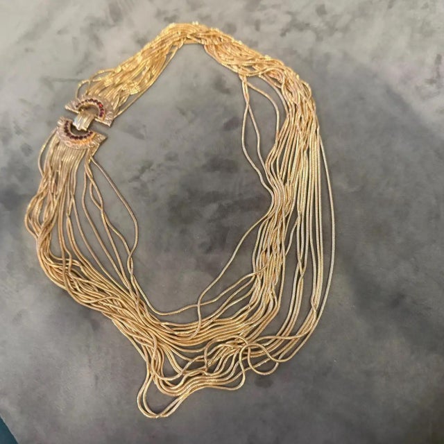 Art Deco 2010s High Quality Costume Jewelry Gilt Metal Italian Multi-Strand Necklace For Sale - Image 3 of 17
