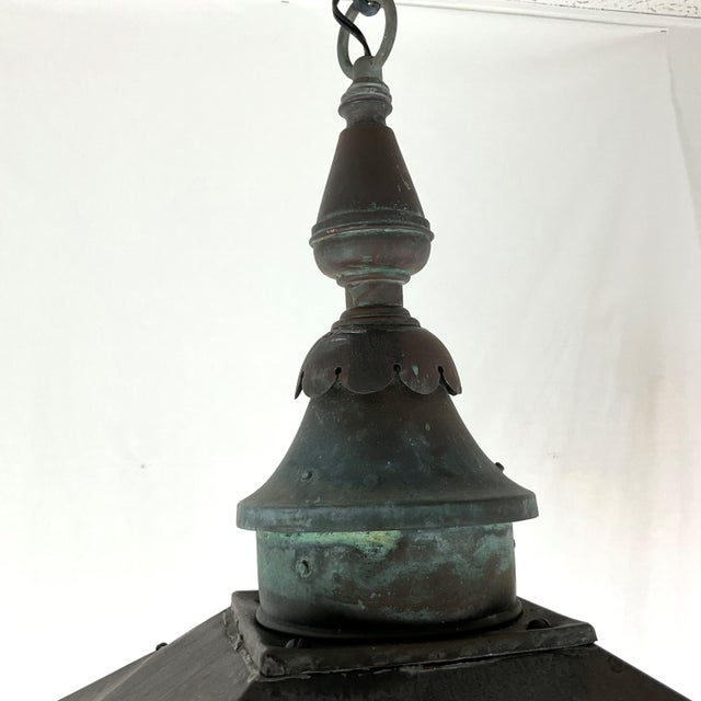 English 1910's Large Antique Copper Lantern For Sale - Image 3 of 18