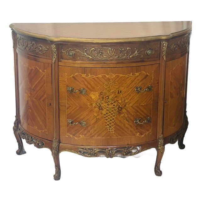 20Th Century French Demilune Commode With Inlay For Sale