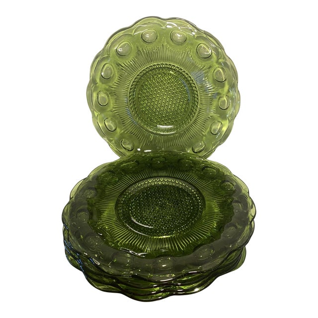 1960s Bartlett Collins Green St. Genevieve Glass Sandwich Plates- Set of 5 For Sale