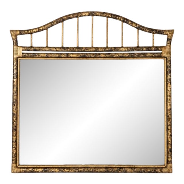 Vintage Alexander & Sheridan Rattan Mantel Mirror, Bespoke Faux Tortoiseshell Finish, Hollywood Regency - Newly Painted For Sale