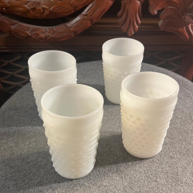 Vintage Milk Glass Lemonade Set, Hobnail Glass Pitcher & Tumblers by