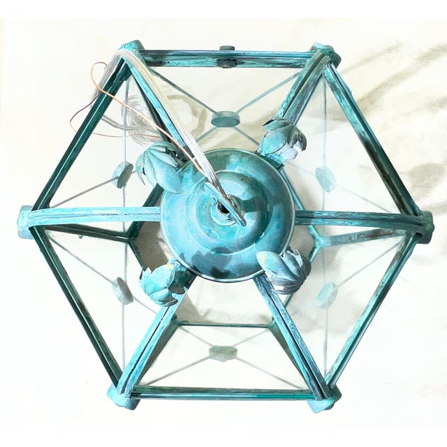 Vintage Style Solid Brass Verdigris Hanging Lantern - Restored & Rewired For Sale - Image 11 of 14