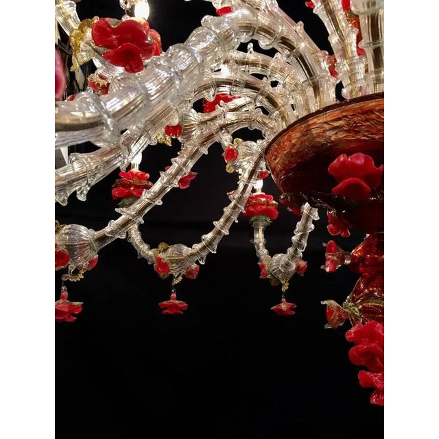 Red and Gold Murano Glass Chandelier, 1980s For Sale - Image 4 of 15