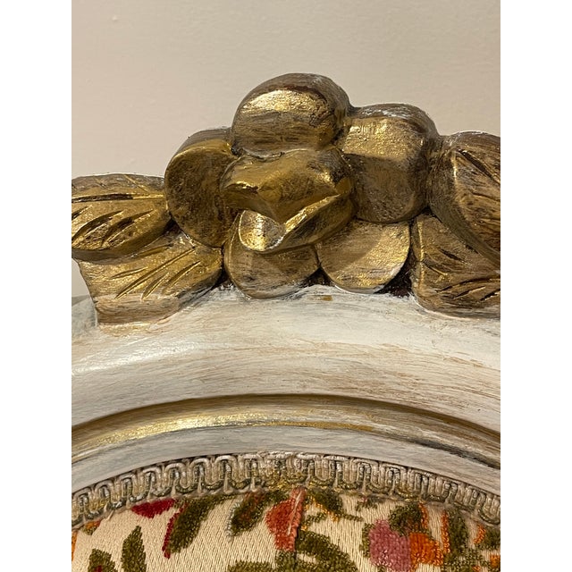 Vintage Regency side chair, tufted cut velvet with small flowers, round medallion back decorated with gold tone carved...