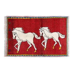 Fine Hand Knotted Horse Designe Persian Shiraz Rug