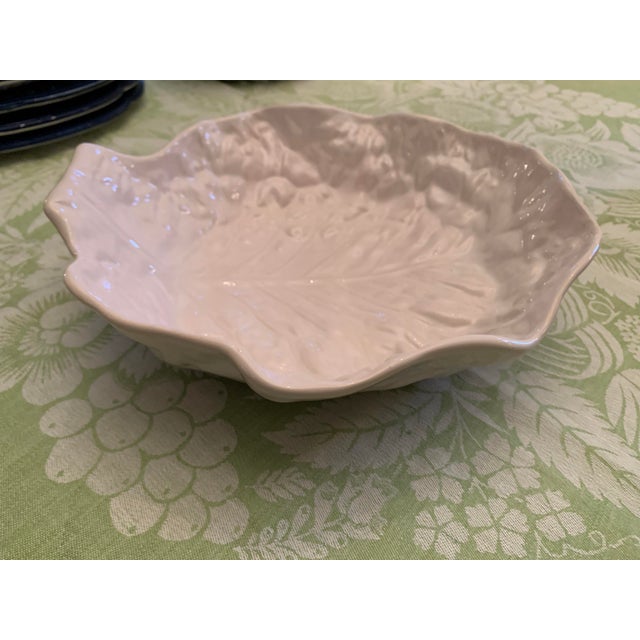 Figurative Vintage White Majolica Cabbage Leaf Serving Bowl For Sale - Image 3 of 8
