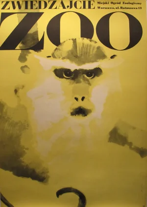 1967 Original Polish Zoo Poster, Monkey - Swierzy