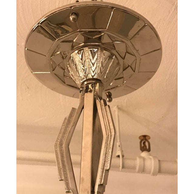 Metal French Art Deco Pendant Chandelier by Hettier and Vincent For Sale - Image 7 of 13