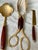Wood Mid 20th Century Rosewood & Brass Flatware 5 Serving Pieces Tongs Pie Bonbon Spoon Cheese Knife For Sale - Image 7 of 12