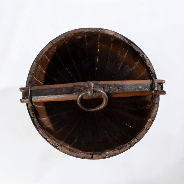 19th Century Chinese bucket on stand. Small gaps in bucket so not necessarily for use but to add a rustic look to a room.
