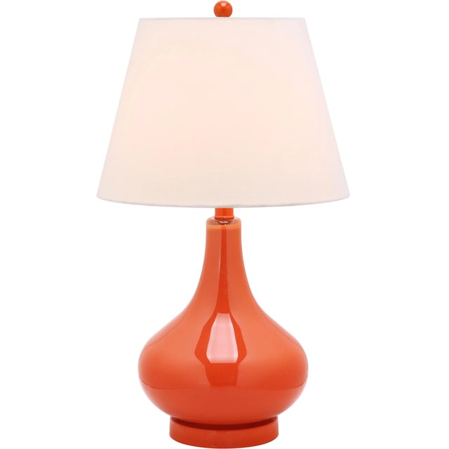 Reflect a aura of sophistication with the glimmering blood orange Gourd Glass Lamp with matching finial metal base and...