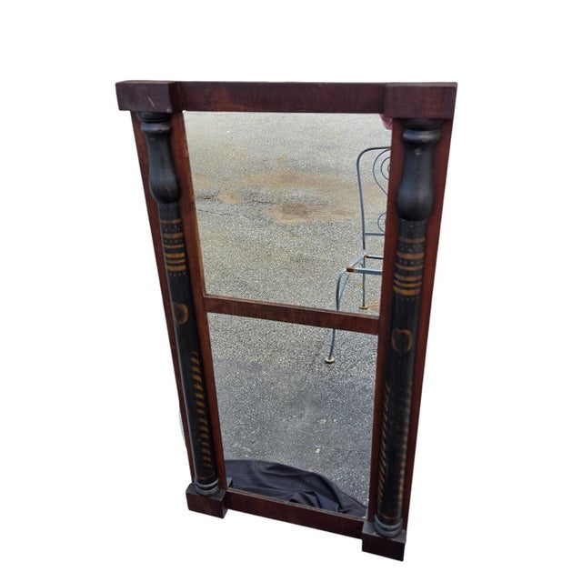 This 19th century American Federal Walnut hand painted shaving mirror is a unique piece of Victorian-era decor. Measuring...