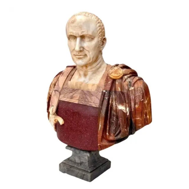 Early 20th Century Italian Specimen Marble Busts of Roman Emperors, a Pair For Sale - Image 5 of 17