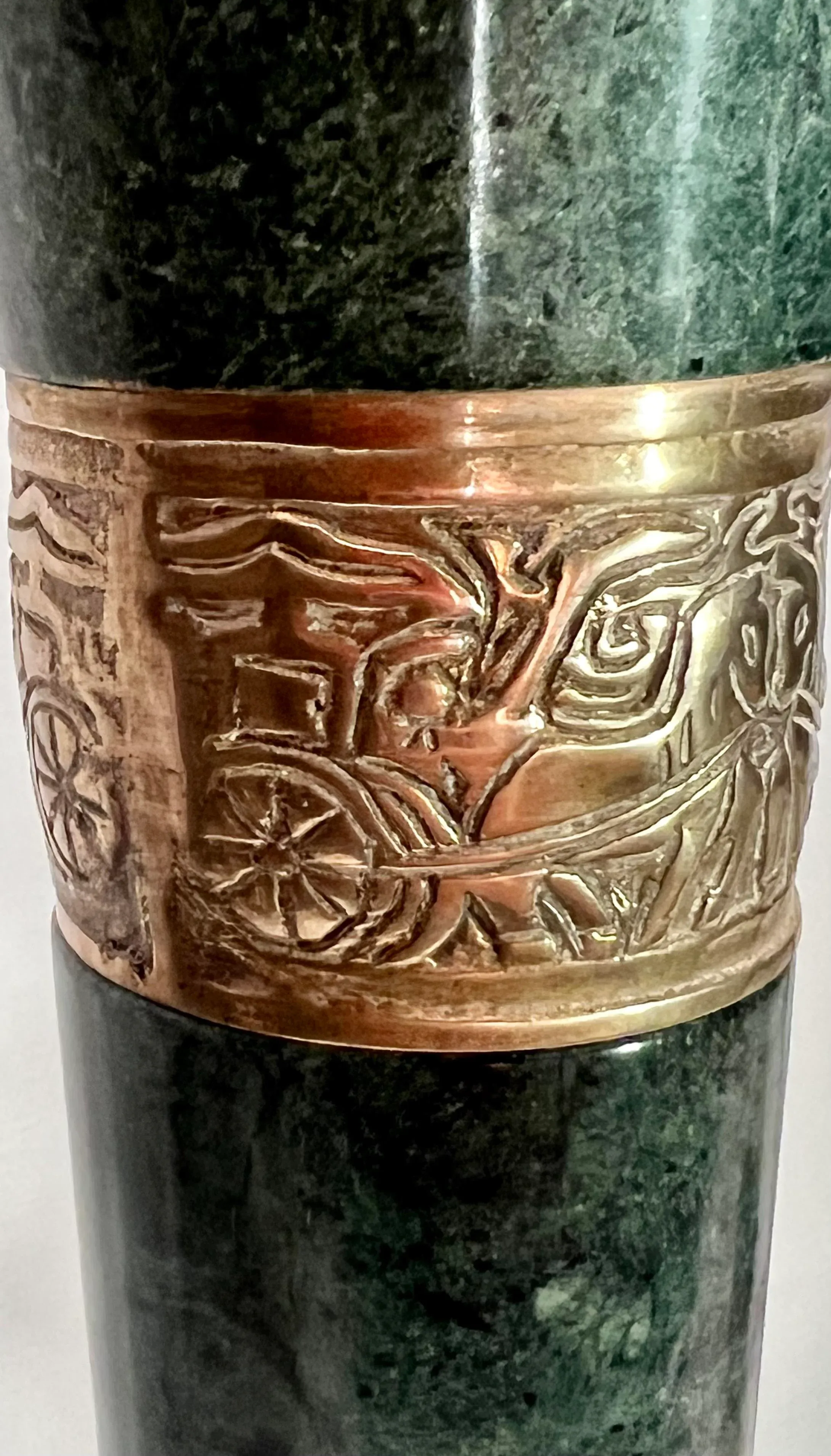 Lampe Antique Japonaise Verte En Marbre Et Bronze - Style Banquier (occasion)
