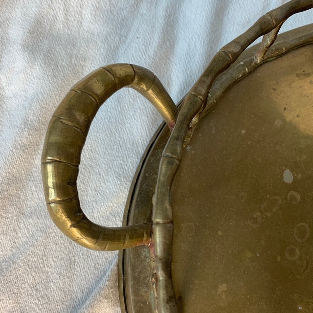 Brass Faux Bamboo Handled Serving Drinks Trays 1950s - Pair For Sale In Chicago - Image 6 of 8