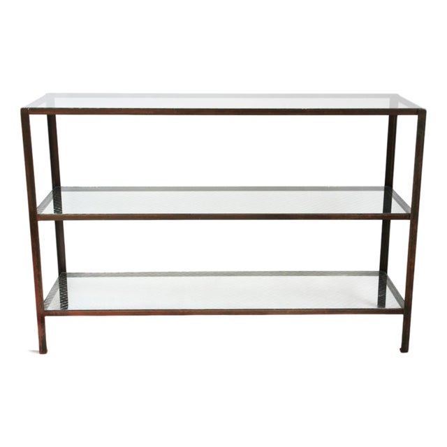 Industrial Mesco Wire Glass & Iron Shelf / Console Table For Sale
