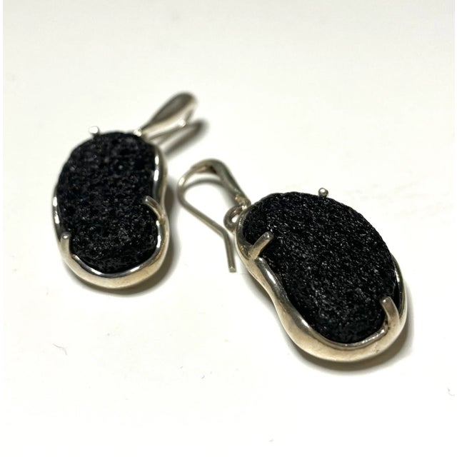 Mid-Century Modern Mid Century Sterling 950 Silver and Hawaiian Lava Earrings - 2 Pieces For Sale - Image 3 of 4
