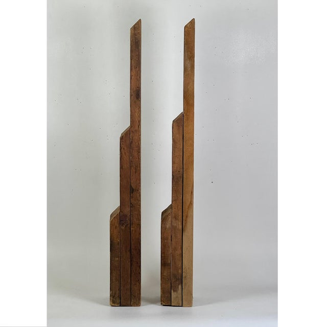Mid-Century Modern Vintage Mid 20th Century Wooden Floor Sculpture of Two Towering Wooden Graduating Planks For Sale - Image 3 of 9