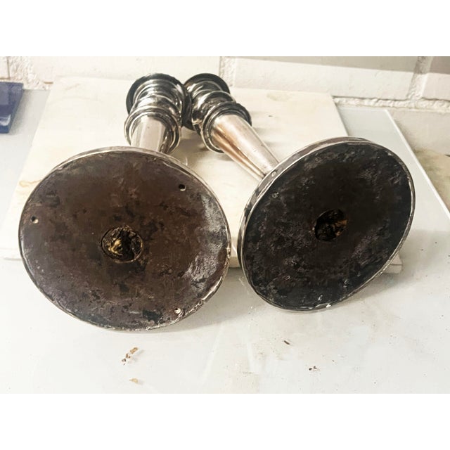 Platinum Pair Matthew Boulton Silver Plated Candle Holders, 19th Century For Sale - Image 8 of 9