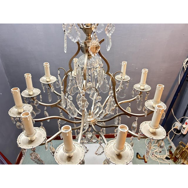 Metal Vintage Crystal Chandelier, Italy, 1960s For Sale - Image 7 of 10