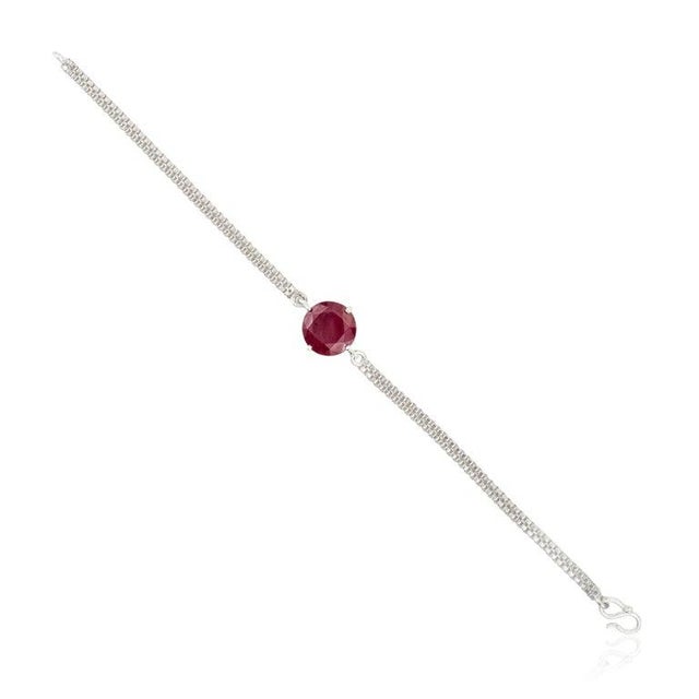 Gemstone Single Stone Natural Ruby Unisex Bracelet in 925 Silver For Sale - Image 7 of 12