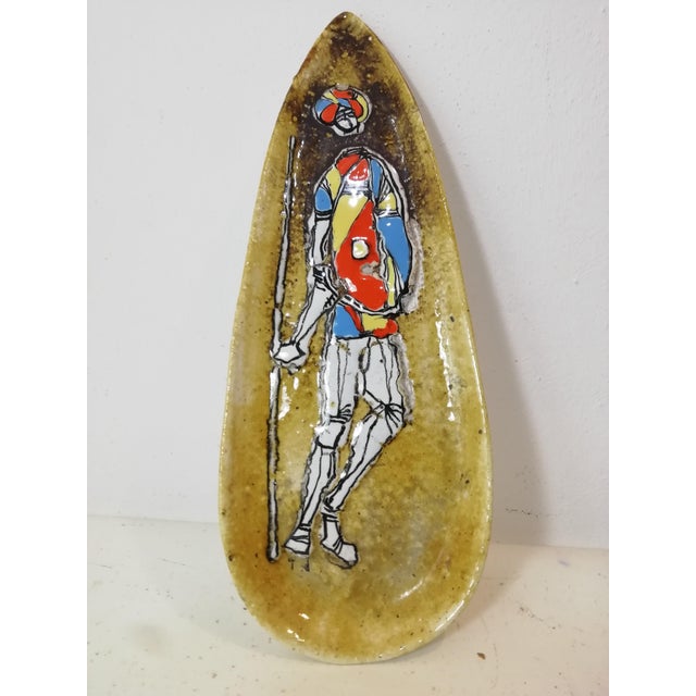 Yellow Decorated Ceramic Plaque by Marcello Fantoni, 1950s For Sale - Image 8 of 8
