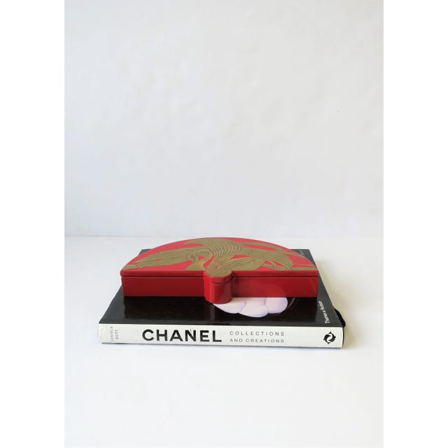 Red Lacquer Box With Brass Swan Bird Design, Circa 1970s For Sale - Image 4 of 13
