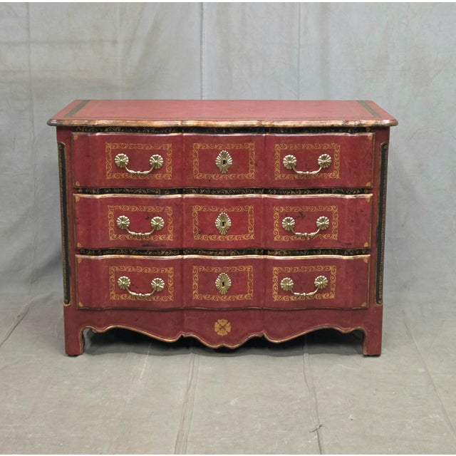 A stunning, beautifully crafted vintage Theodore Alexander serpentine carved front baroque style dresser that was wrapped...