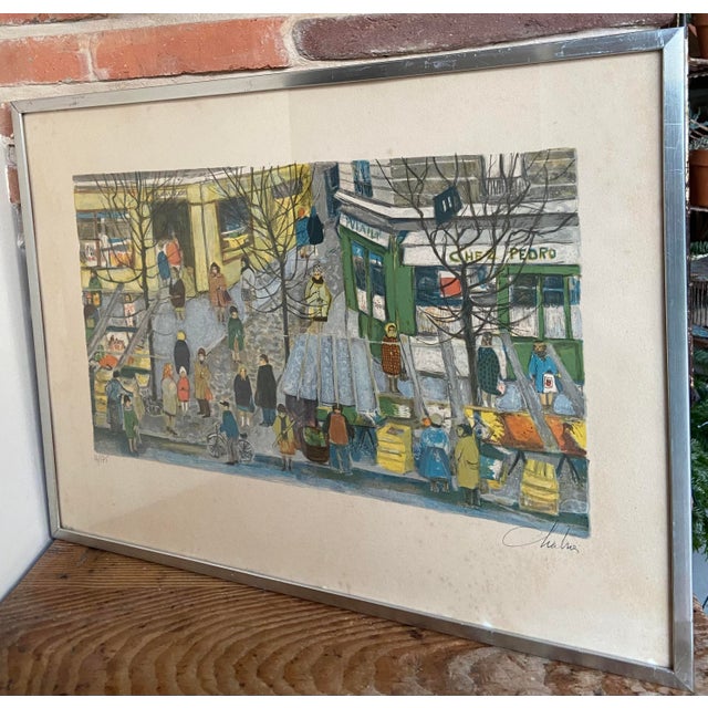 Nathalie Chabrier, A Market in Paris, 1980s, Lithograph, Framed For Sale - Image 7 of 8