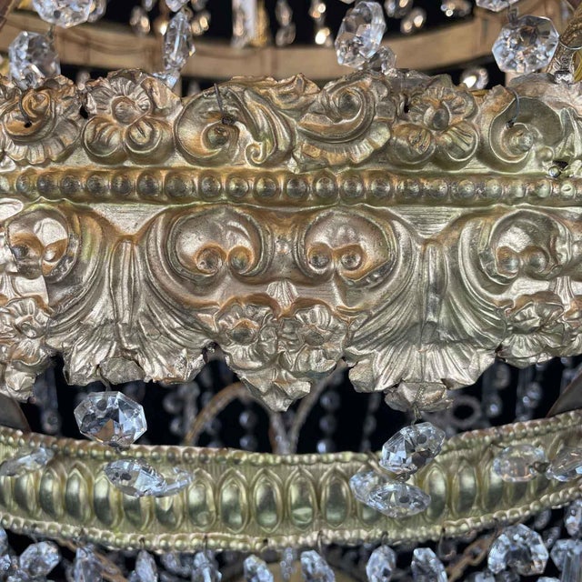 Traditional Large 18-Light Empire Chandelier in Crystal and Gilded Brass, 1700s For Sale - Image 3 of 13