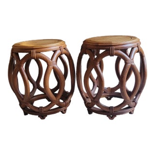 Pair of 1970s Carved Bamboo Styled Chinese Garden Stools or Side Tables For Sale