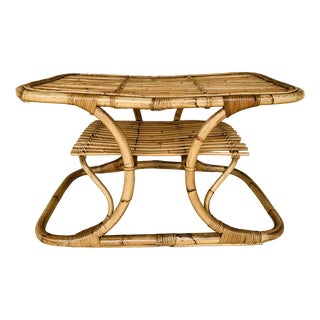 Mid-Century Bamboo and Rattan Coffee Table with Magazine Rack by Tito Agnoli, 1960s For Sale