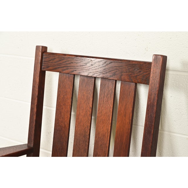 Stickley Style Antique Mission Oak Arts & Crafts Rocking Chair, Circa 1910 For Sale In South Bend - Image 6 of 11