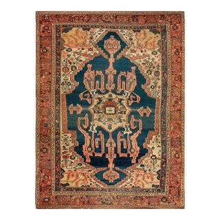 1870s Blue Navy Medallion Tribal Antique n.w. Persian Bakshaiesh Rug 9' X 12' Handknotted Wool Carpet For Sale