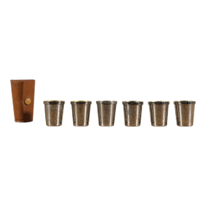 Vintage German Stacking Silverplate Shot Glasses With Leather Case - Set of 6