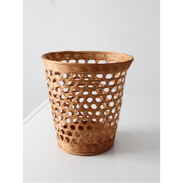 Vintage Open Weave Wicker Waste Basket For Sale - Image 6 of 12
