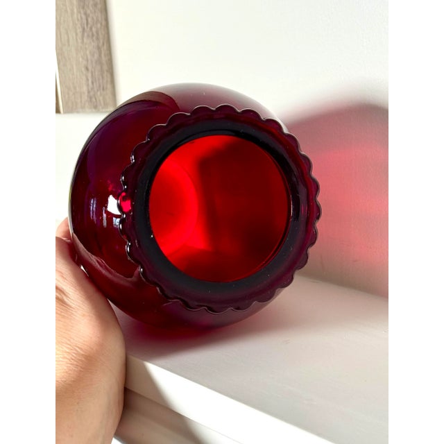 Glass Vintage Traditional Scalloped Edged Red Glass Vase For Sale - Image 7 of 7