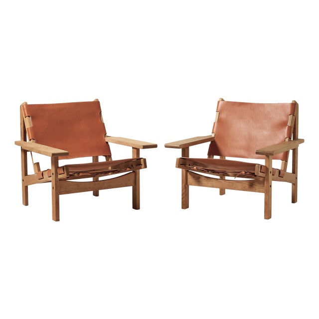 Cognac Leather Model 168 Hunters Lounge Chairs by Kurt Østervig for K.P. Møbler, Denmark, 1960s, Set of 2 For Sale